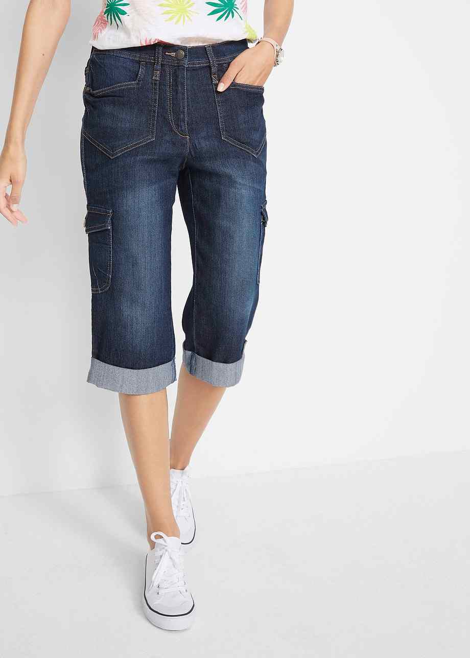 Komfortable Cargo Stretch Jeans Mit Teilgummibund Dunkelblau Denim 