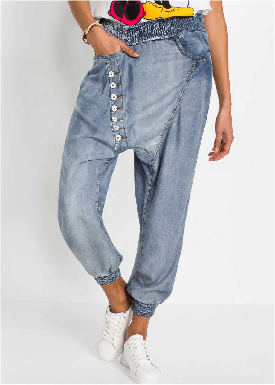 Ausgefallene Baggy Jeans Mit Schräger Knopfleiste Und Gesmokten