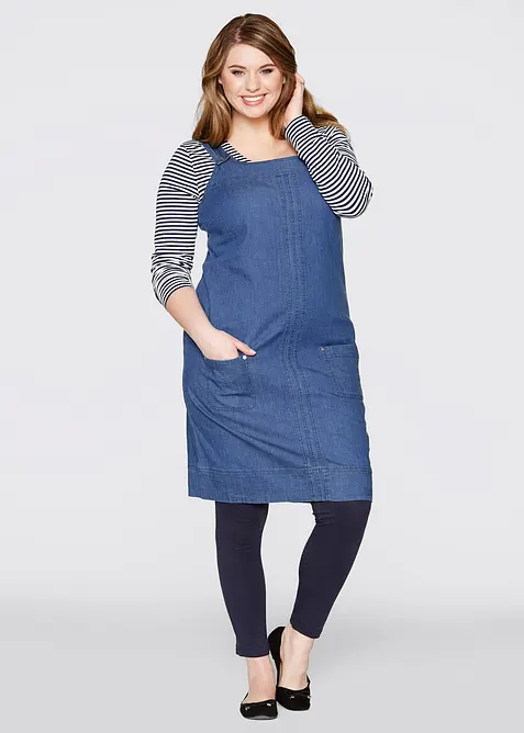 Baumwoll-Jeanskleid mit Latztr&auml;gern, knieumspielend, bonprix