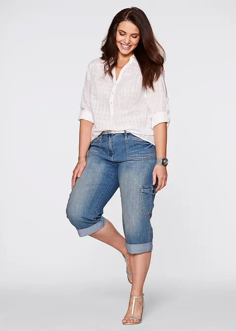 Jean cargo extensible, taille mi-haute, bonprix