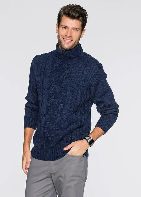 Pull col roulé en maille torsadée, bonprix