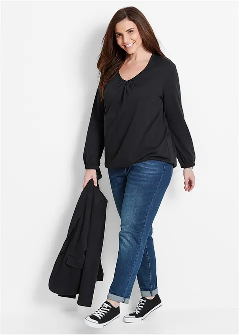 Langarmshirt mit Gummizug aus reiner Baumwolle, bonprix