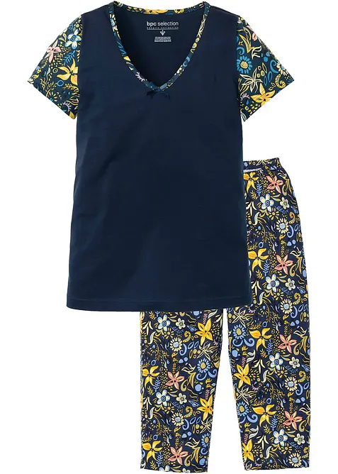Capri Pyjama mit kurzen &Auml;rmeln aus reiner Baumwolle, bonprix