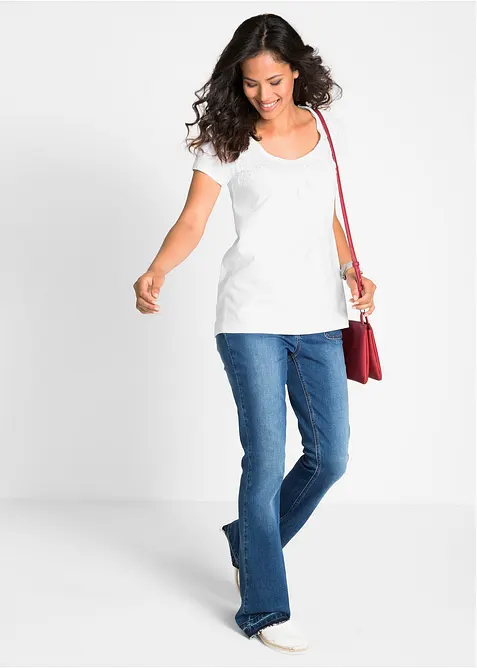 Baumwoll Shirt mit Spitze, Kurzarm, bonprix