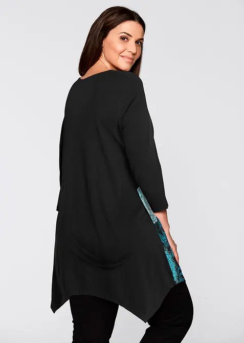 Zipfel-Longshirt mit V-Ausschnitt, 3/4-Arm, bonprix