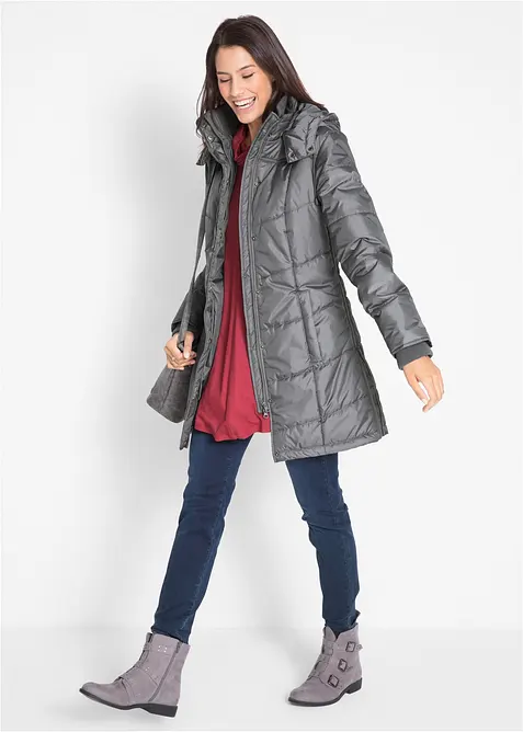 Long-Steppjacke, wattiert mit Kragen und Kapuze, bonprix
