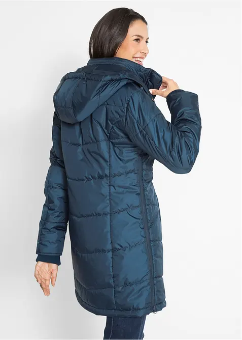 Long-Steppjacke, wattiert mit Kragen und Kapuze, bonprix