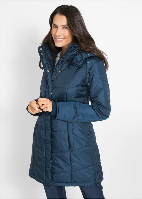 Long-Steppjacke, wattiert mit Kragen und Kapuze, bonprix