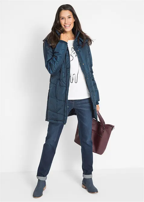 Long-Steppjacke, wattiert mit Kragen und Kapuze, bonprix