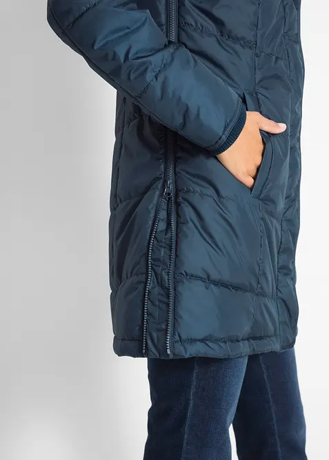 Long-Steppjacke, wattiert mit Kragen und Kapuze, bonprix