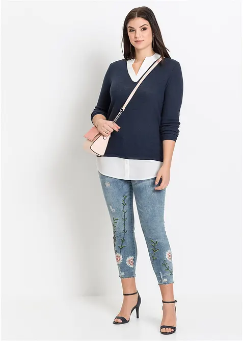 Pull en fine maille avec empiècement chemisier, bonprix