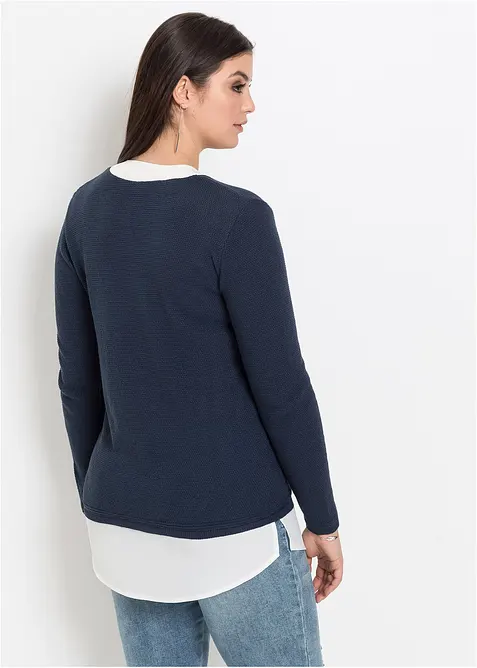 Pull en fine maille avec empiècement chemisier, bonprix