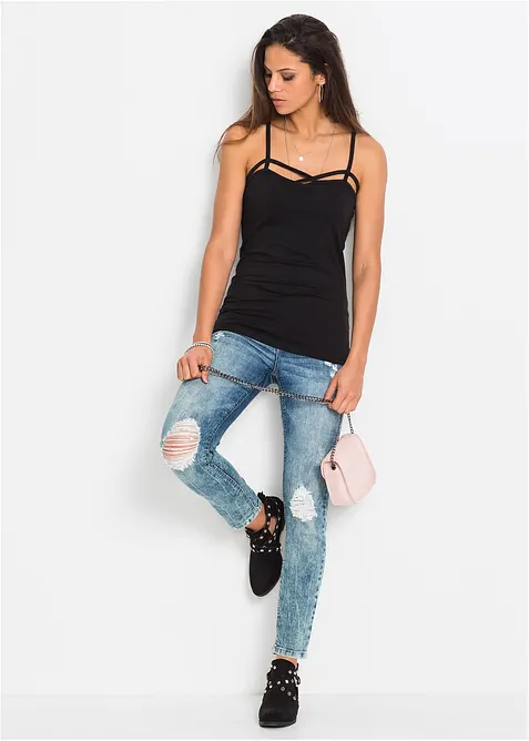 Lot de 2 tops à fines bretelles en coton extensible, bonprix