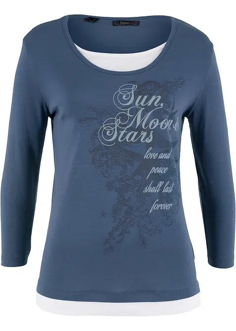 T-shirt 2 en 1 coton, manches 3/4, bonprix