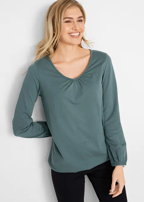 Langarmshirt mit Gummizug aus reiner Baumwolle, bonprix