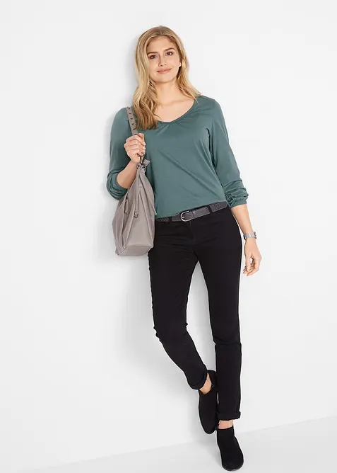Langarmshirt mit Gummizug aus reiner Baumwolle, bonprix