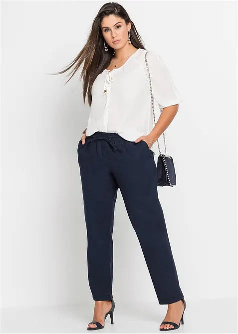 Pantalon en lin m&eacute;lang&eacute;, taille &eacute;lastiqu&eacute;e, bonprix