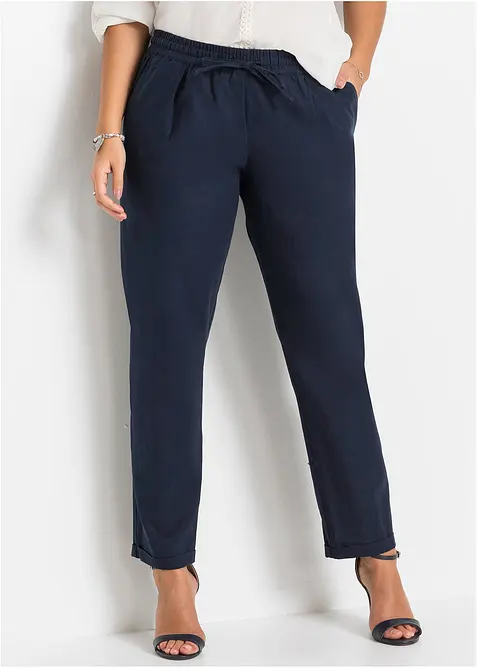 Pantalon en lin m&eacute;lang&eacute;, taille &eacute;lastiqu&eacute;e, bonprix