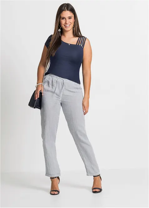 Pantalon en lin m&eacute;lang&eacute;, taille &eacute;lastiqu&eacute;e, bonprix
