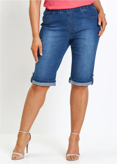 Bermuda en jean avec taille enti&egrave;rement &eacute;lastiqu&eacute;e, bonprix