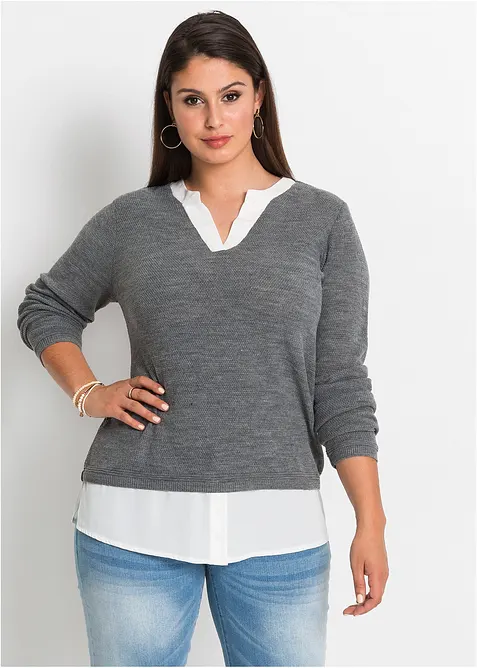 Pull en fine maille avec empiècement chemisier, bonprix