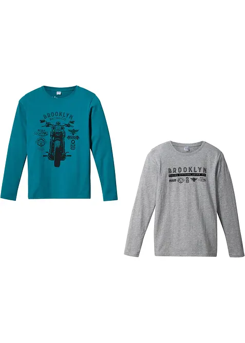 Lot de 2 T-shirts manches longues coton, bonprix