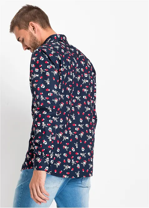 Langarmhemd mit Weihnachts-Druck aus reiner Baumwolle, Slim Fit, bonprix