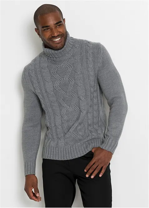 Pull col roulé en maille torsadée, bonprix