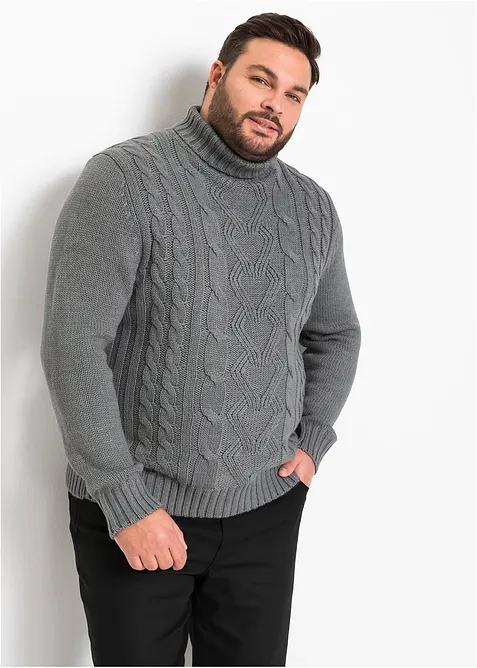 Pull col roulé en maille torsadée, bonprix