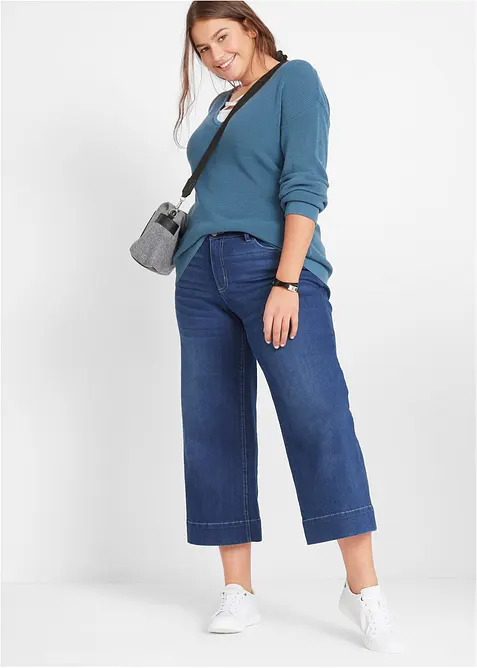 Jupe-culotte 7/8 en jean extensible ultra-doux, bonprix
