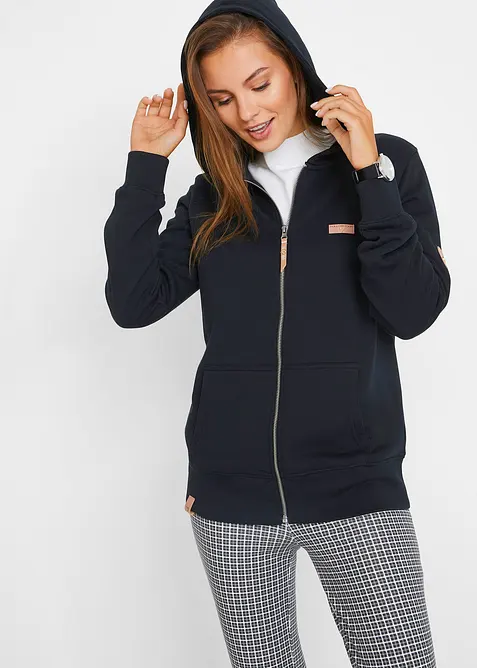 Sweat zippé à capuche, 100% coton, bonprix