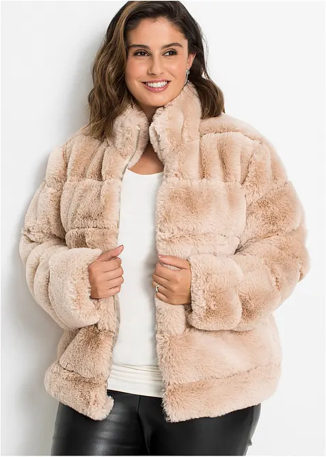 Fellimitat-Jacke mit Reißverschluss, bonprix