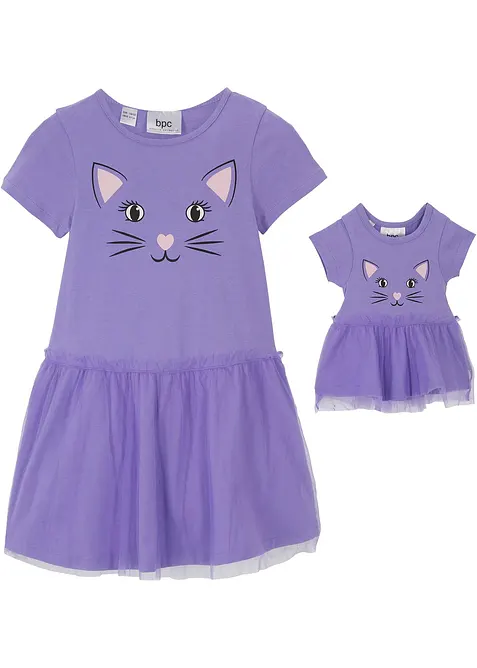 Robe en jersey fille et robe de poup&eacute;e (ens. 2 pces) 100% coton, bonprix