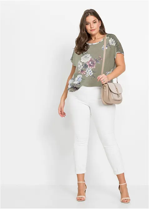 Bedrucktes Shirt mit Spitze, bonprix