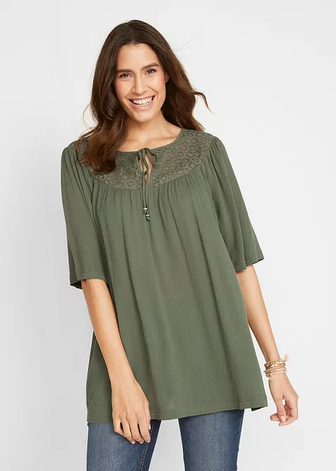 Long-Tunika aus Crinkle, halbarm, bonprix