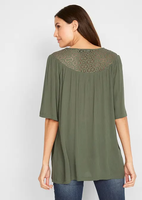 Long-Tunika aus Crinkle, halbarm, bonprix