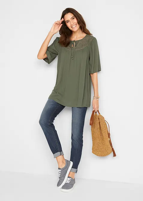 Long-Tunika aus Crinkle, halbarm, bonprix