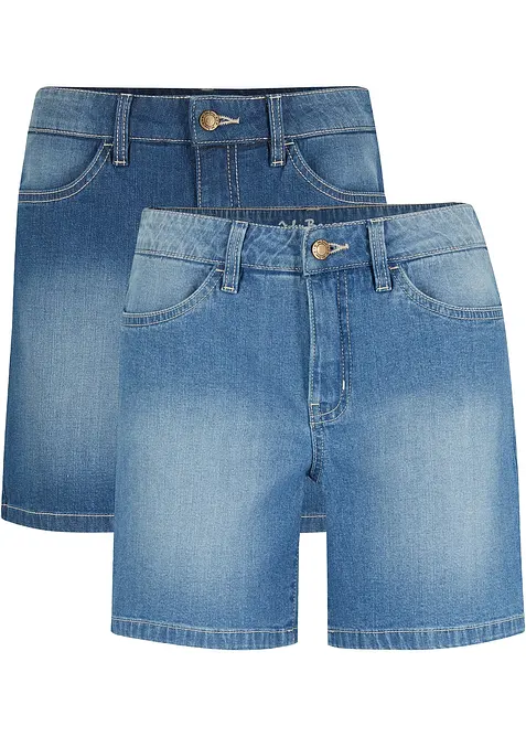 Lot de 2 shorts en jean slim, taille mi-haute, bonprix