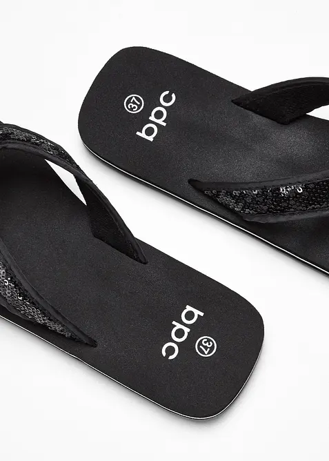 Zehenstegpantoletten mit Pailletten, bonprix