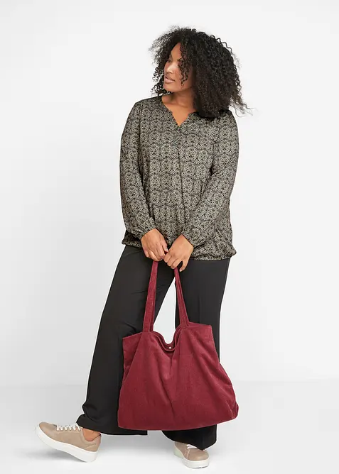 T-shirt manches longues imprim&eacute; avec col Henley, bonprix