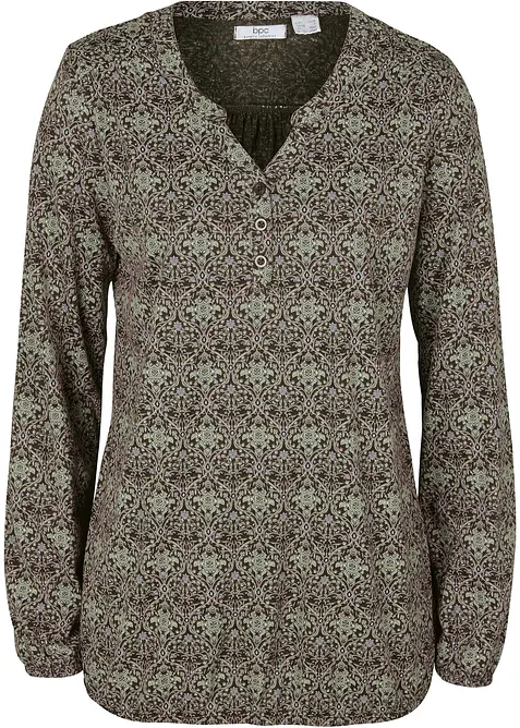 Bedrucktes Langarmshirt mit Henley-Kragen, bonprix