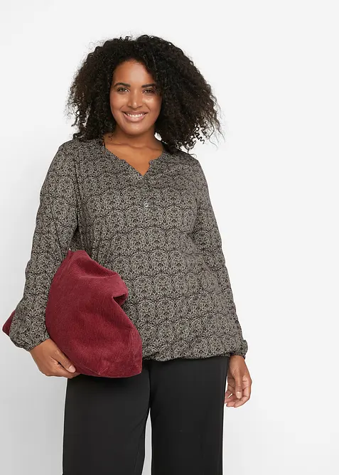 T-shirt manches longues imprim&eacute; avec col Henley, bonprix