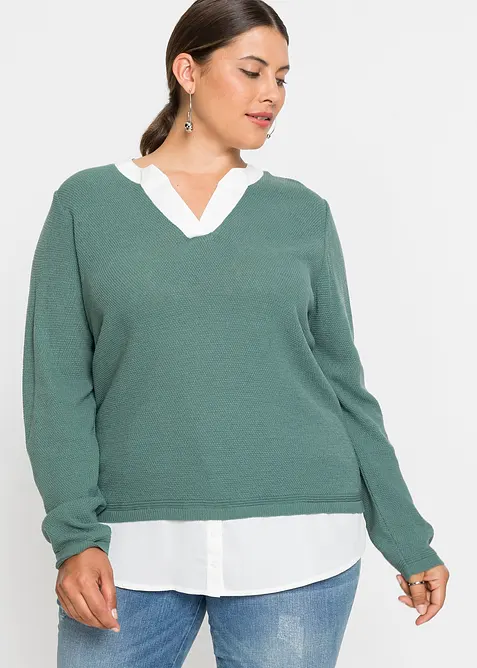 Pull en fine maille avec empiècement chemisier, bonprix