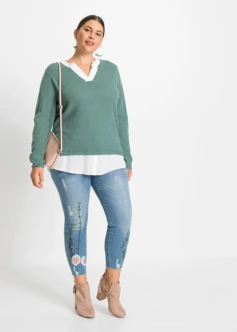 Pull en fine maille avec empiècement chemisier, bonprix