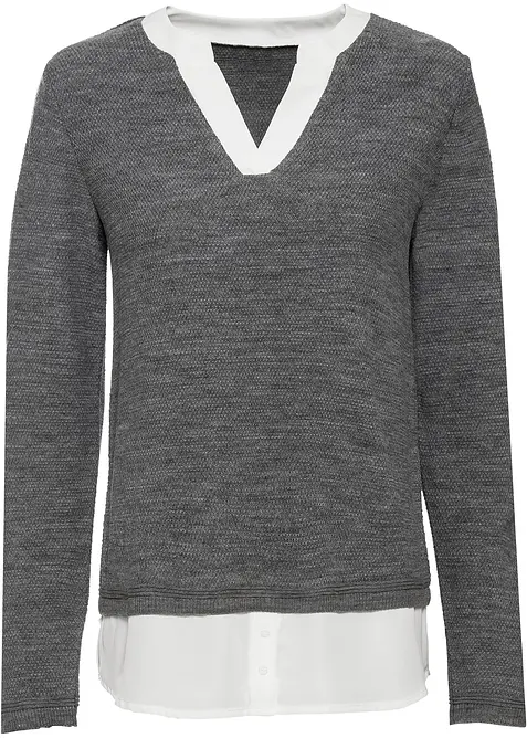 Pull en fine maille avec empiècement chemisier, bonprix