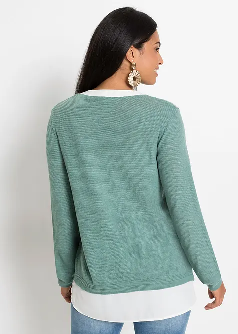 Pull en fine maille avec empiècement chemisier, bonprix