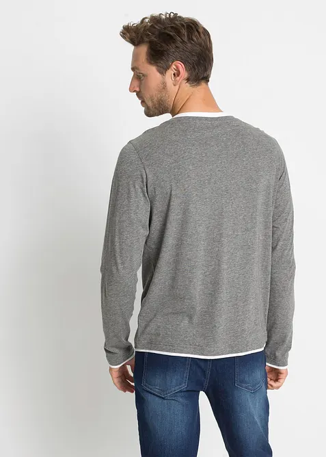 Lot de 2 T-shirts col tunisien à manches longues, bonprix