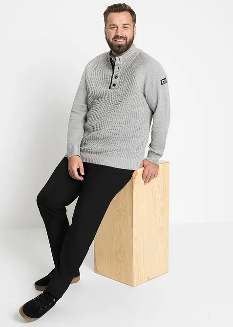 Pull texturé en coton majoritaire à col montant, bonprix