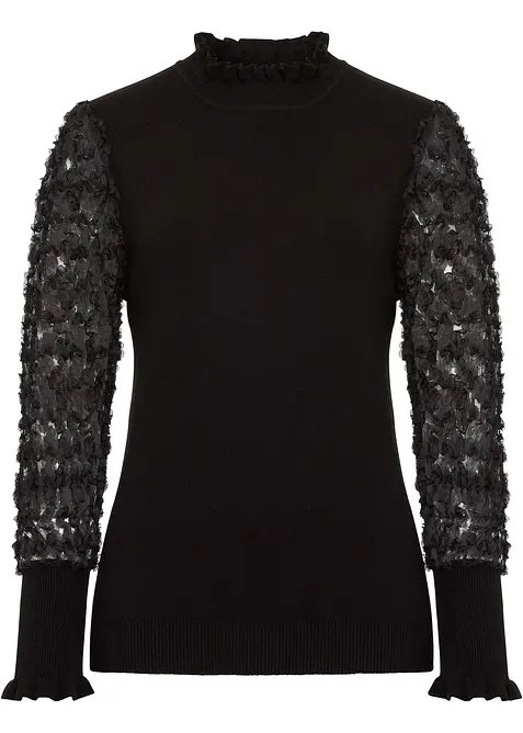 Pull col roulé avec manches en mousseline, bonprix