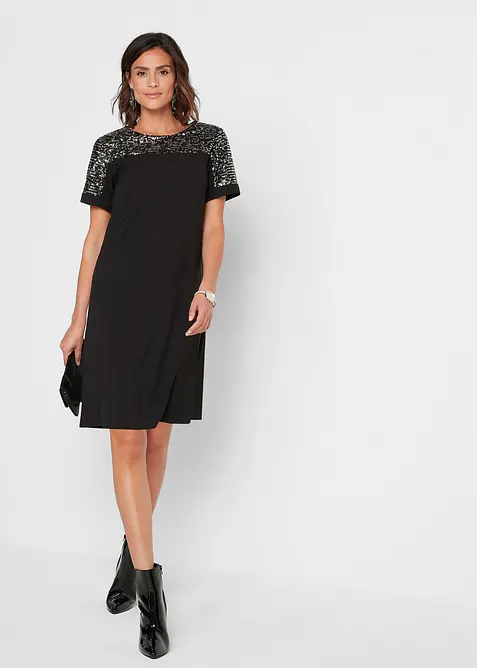 Robe courte avec empiècement à sequins, bonprix
